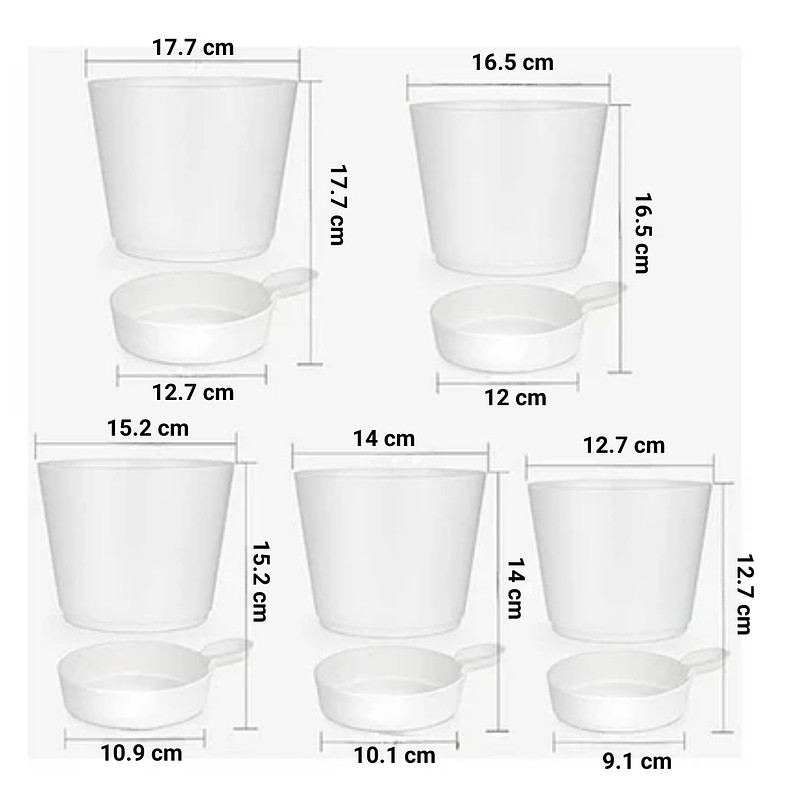 Juego Macetas Plástica Sistema Autoriego x5 piezas Tamaño Escala 2