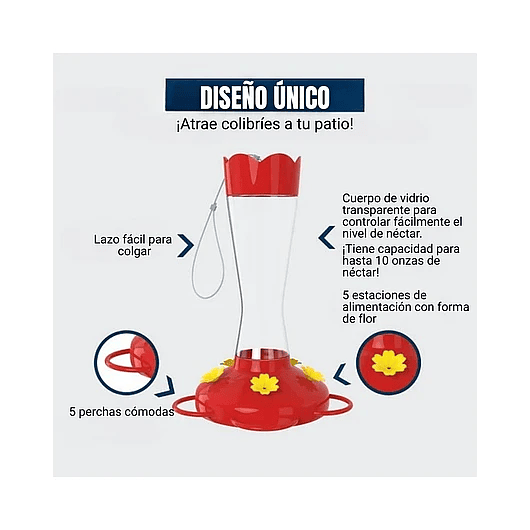 Bebedero Colibríes En Vidrio De Colgar 300ml x2 Unidades 4