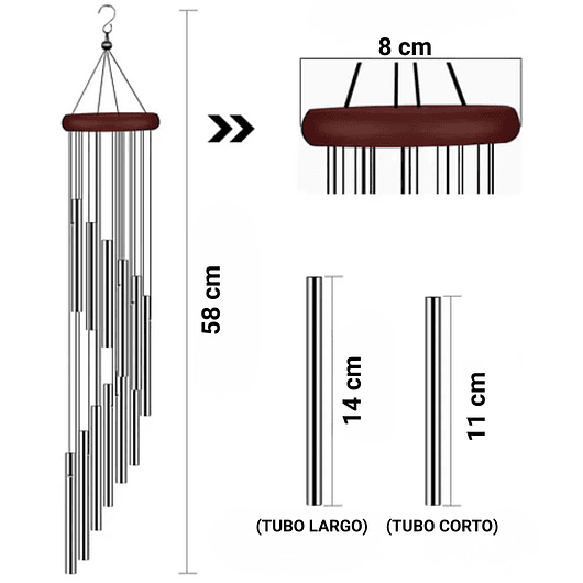 Campana De Viento Jardín Terraza x12 Tubos en Aluminio 2