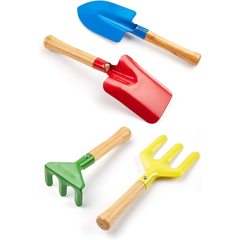 Juego Herramientas Jardinería Para Niños Metal Madera x5 Piezas 4