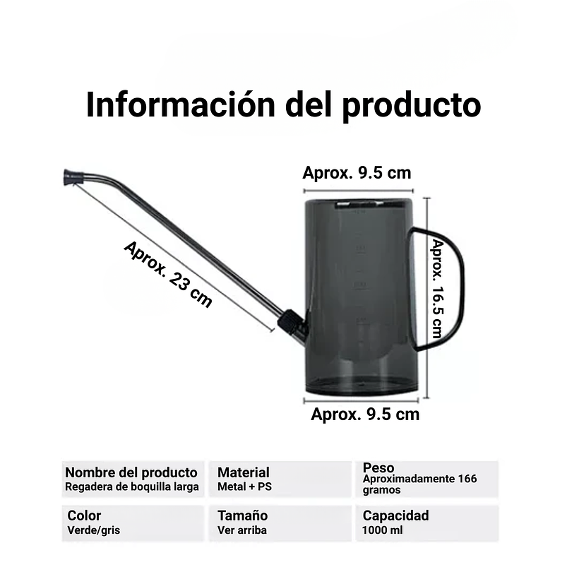 Regadera Premium Plantas Jardin X1 Litro Salida Larga Acero 3