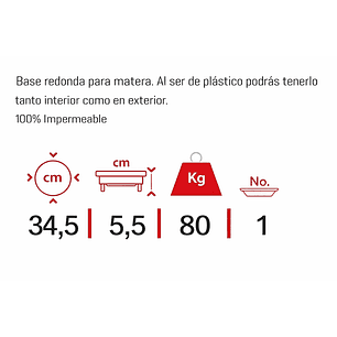 Base Macetas Plástica Fija Grande 34,5cm Diámetro