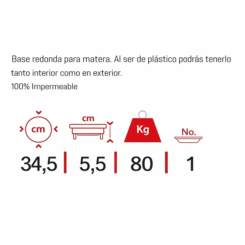 Base Macetas Plástica Fija Grande 34,5cm Diámetro 2