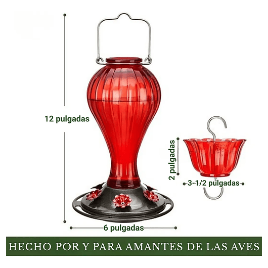 Bebedero De Colibríes Aves Colgante 24 Oz Botella en Vidrio Vintage 2