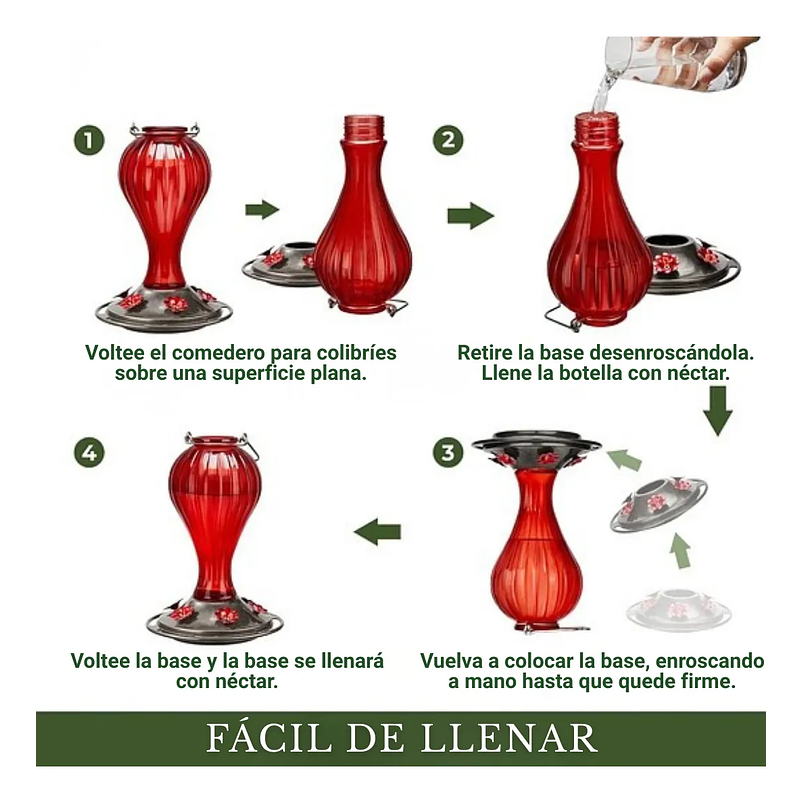 Bebedero De Colibríes Aves Colgante 24 Oz Botella en Vidrio Vintage 4