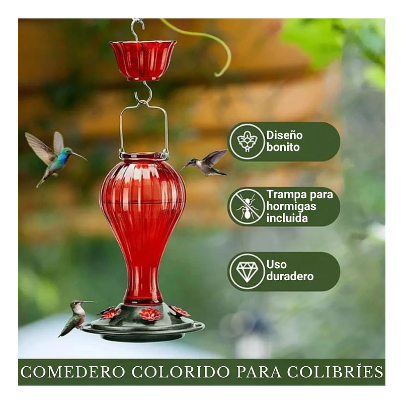 Bebedero De Colibríes Aves Colgante 24 Oz Botella en Vidrio Vintage 5