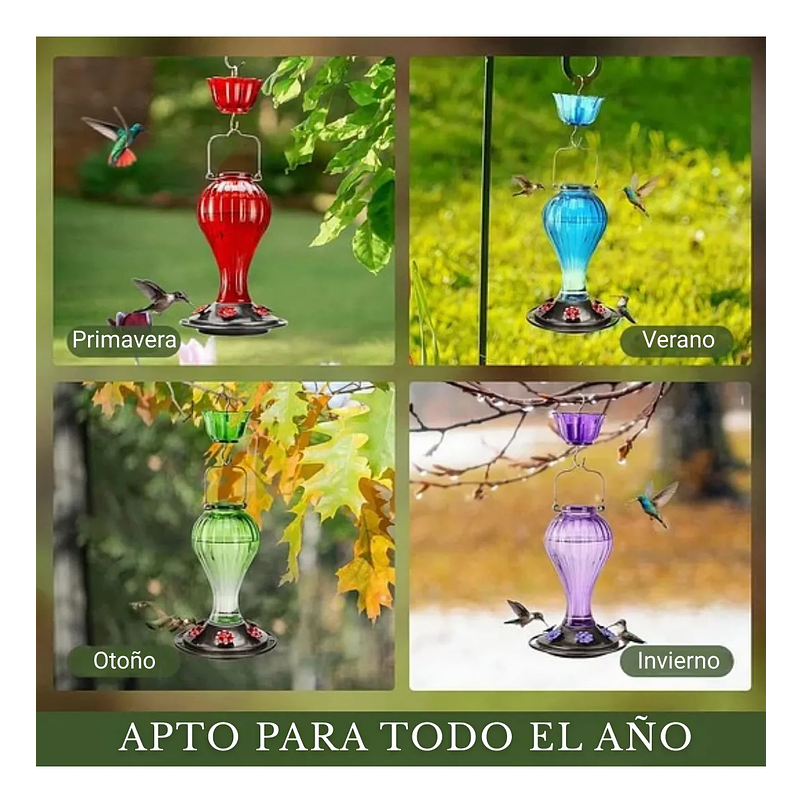 Bebedero De Colibríes Aves Colgante 24 Oz Botella en Vidrio Vintage 6