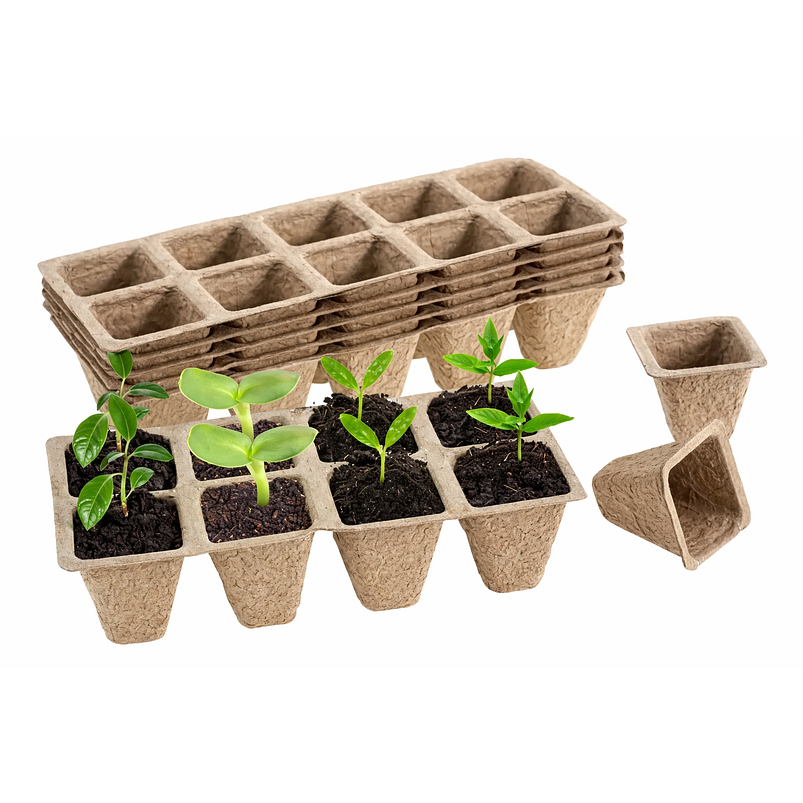 Maceta Papel Organico Biodegradable x5 Piezas x10 celdas Rectagular 1