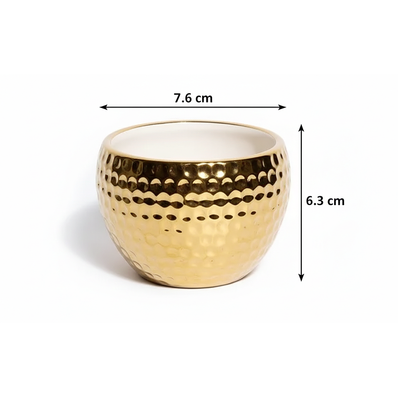 Maceta Cerámica Premium Dorada 7.62cm Diámetro x6.3 Alto Redonda 3