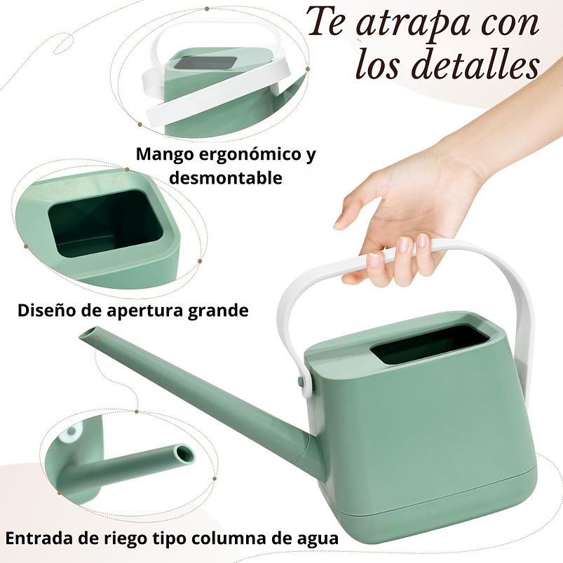 Regadera Plástica Plantas 1.7 Litros Salida Larga Extraíble 5