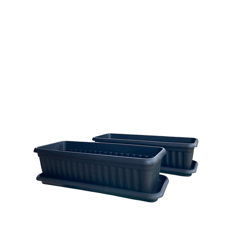 Maceta Plástica Rectangular x 2 Unidades de 45 centímetros Largo Más Plato 5