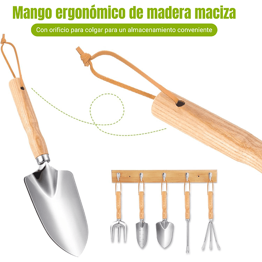 Kit Herramientas De Jardinería x5 Piezas Con Guantes Acero Inox 3