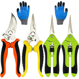 Kit Tijeras De Podar Jardinería Huerto y Cultivo x5 Und + Guantes Incluidos