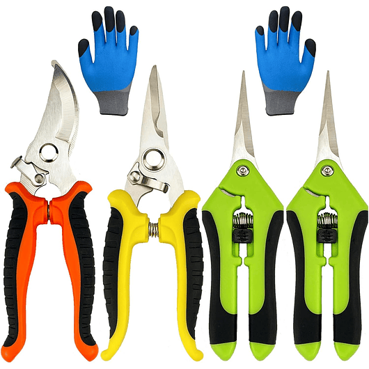 Kit Tijeras De Podar Jardinería Huerto y Cultivo x5 Und + Guantes Incluidos 1