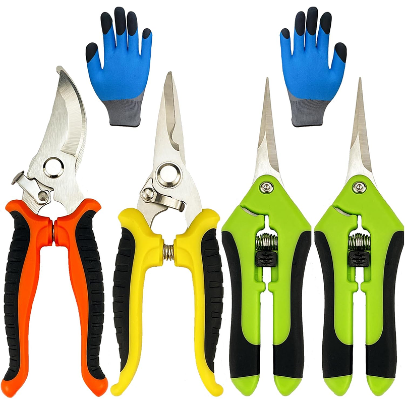 Kit Tijeras De Podar Jardinería Huerto y Cultivo x5 Und + Guantes Incluidos 1