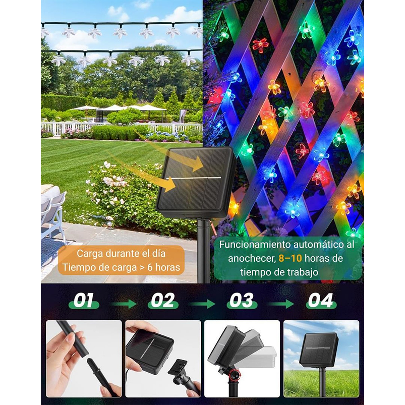 Luces Led Energia Solar Decorativas de Jardin Flores de Cerezo x60 Led 9