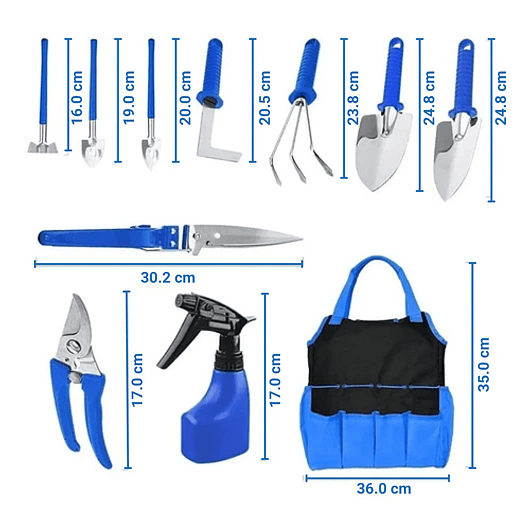 Kit Herramientas Jardinería En Acero x10 Piezas Más bolso 14