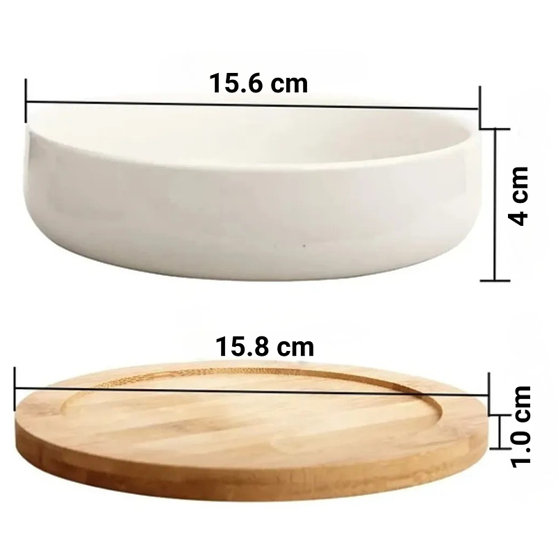 Maceta En Cerámica Suculentas Redonda Más plato En Bambú Premium 11