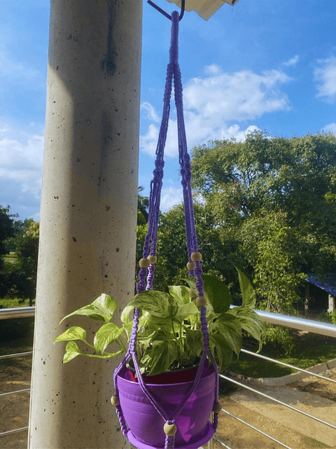 Macramé Colgante más Maceta Plástica para Plantas y Jardín