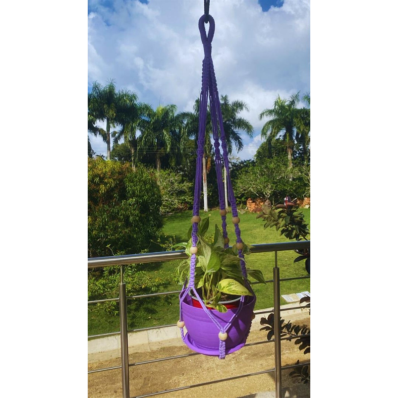 Macramé Colgante más Maceta Plástica para Plantas y Jardín 6