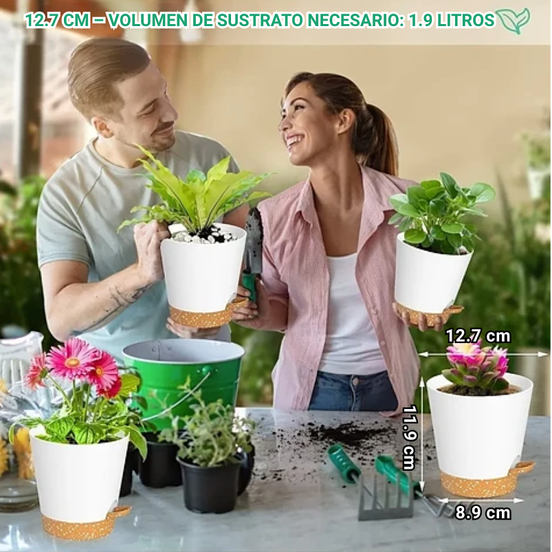 Juego Macetas Plástica Sistema Auto riego x5 Unidades 12 Centímetros Diámetro 2