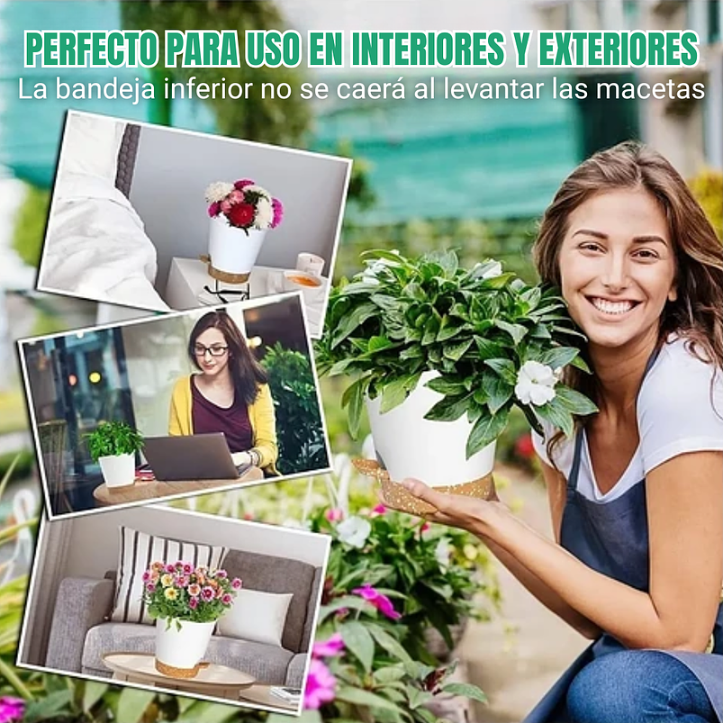 Juego Macetas Plástica Sistema Auto riego x5 Unidades 12 Centímetros Diámetro 3