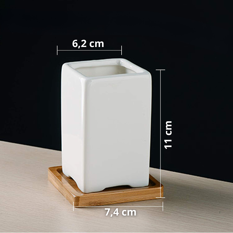 Juego De Macetas Cerámica Fina x8 Unidades Más platillo Bambú  2