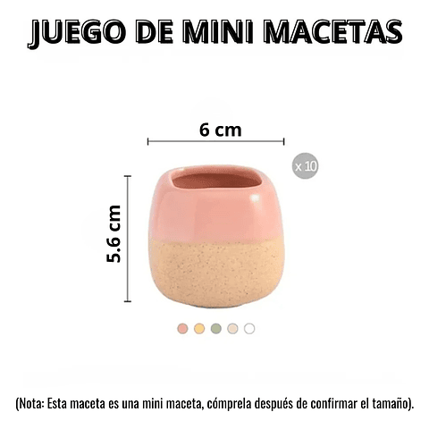 Juego Macetas x10 Unidades Cerámica Tono Pastel 6cm Diámetro x5.6cm Alto