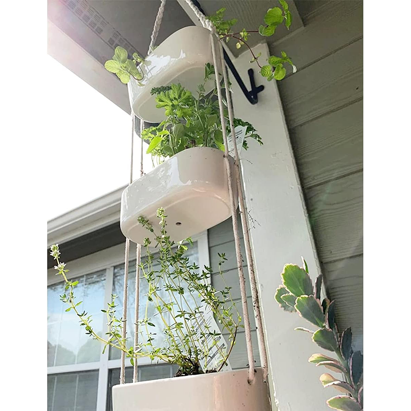 Maceta Cerámica Plantas 3 Niveles Rectangular Colgante Macrame  7
