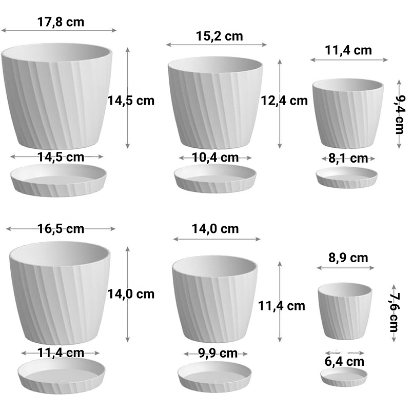 Juego Maceta Decorativa x6 Unidades Tamaño Escala Más plato Moteada 3