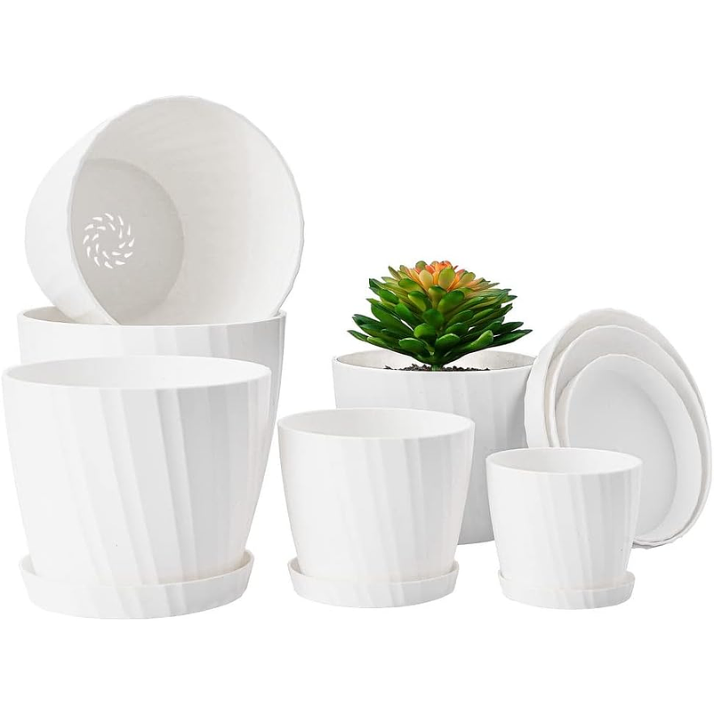 Juego Maceta Decorativa x6 Unidades Tamaño Escala Más plato Moteada 4