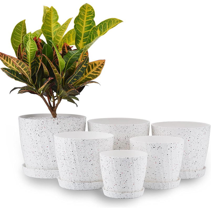 Juego Maceta Decorativa x6 Unidades Tamaño Escala Más plato Moteada 6