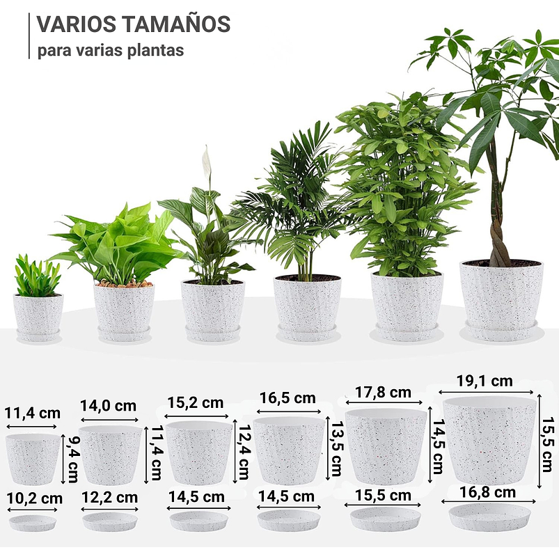 Juego Maceta Decorativa x6 Unidades Tamaño Escala Más plato Moteada 8