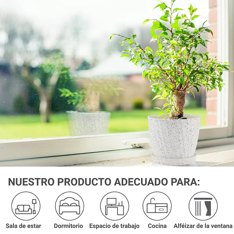 Juego Maceta Decorativa x6 Unidades Tamaño Escala Más plato Moteada 11