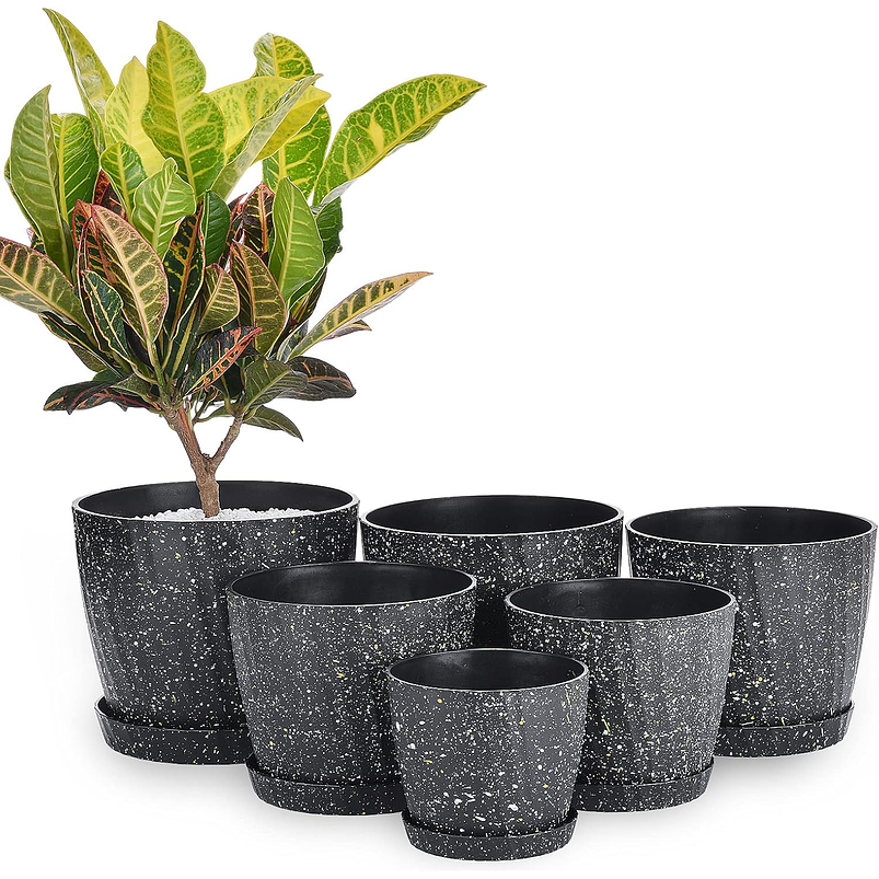 Juego Maceta Decorativa x6 Unidades Tamaño Escala Más plato Moteada 12