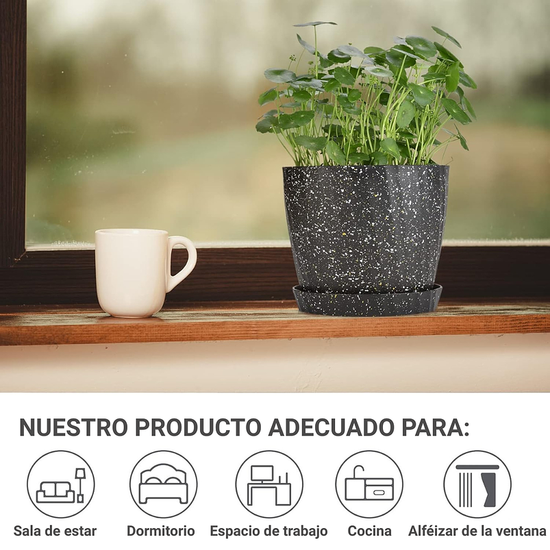 Juego Maceta Decorativa x6 Unidades Tamaño Escala Más plato Moteada 17