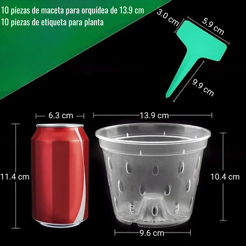 Maceta Siembra Orquídeas Plástica x10 Unidades 14cm Diámetro x10 Alto 3