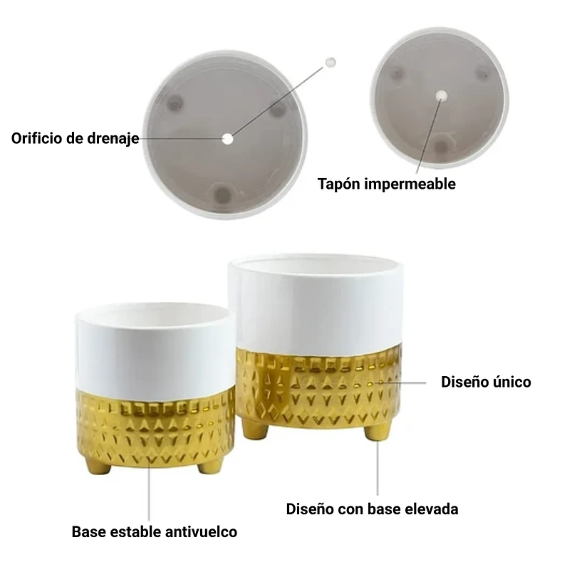 Juego Macetas Cerámica x2 Unidades Premium 12cm Diámetro x15cm Alto 4