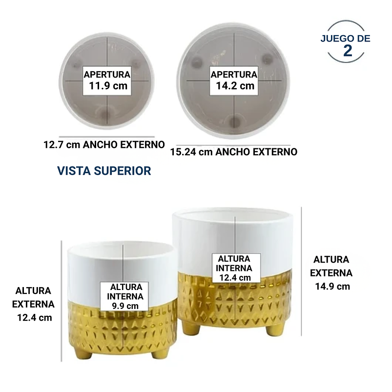 Juego Macetas Cerámica x2 Unidades Premium 12cm Diámetro x15cm Alto 5