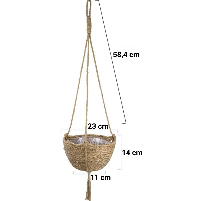Maceta Plantas Colgar Pasto Marino Natural 23cm Diámetro x14cm Alto 3