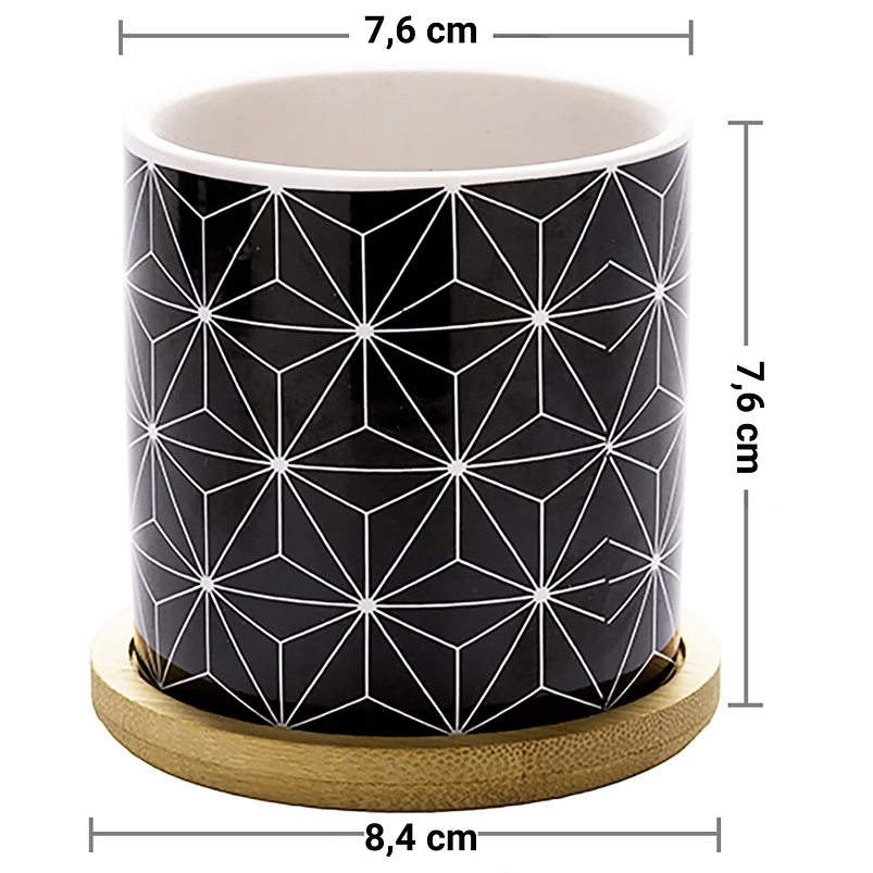 Juego Macetas Cerámica Fina x4 Unidades Más plato Bambú Suculentas 3
