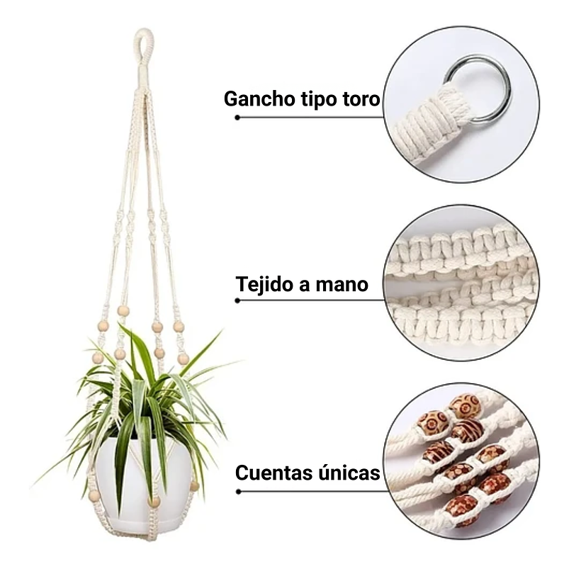 Juego De Macetas Macramé x2 Piezas Más 2 Plásticas y gancho 3