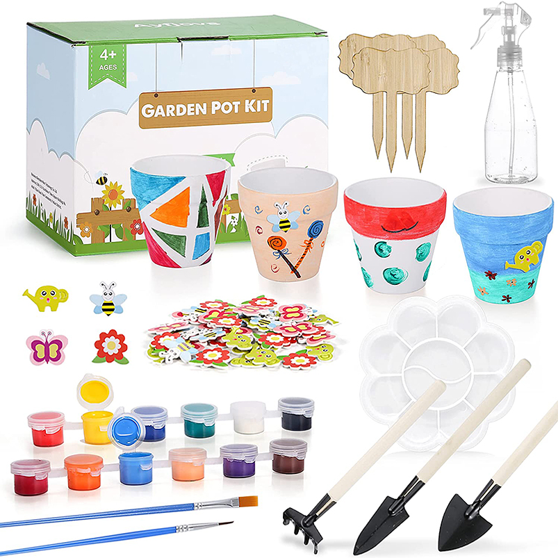 Kit Cultivo Y Decoración x4 Macetas y Accesorios Para Niños 1