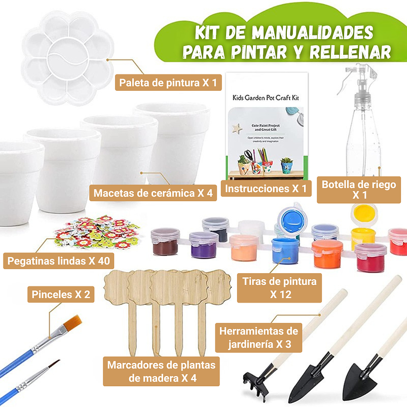 Kit Cultivo Y Decoración x4 Macetas y Accesorios Para Niños 2