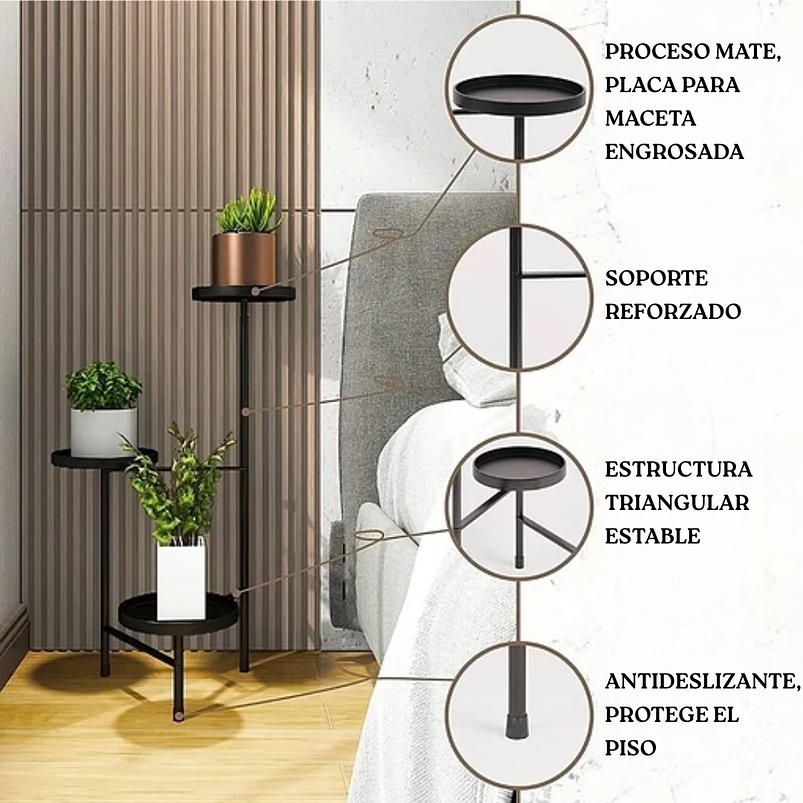 Soporte De Macetas Plantas Metálico Multiposición 3 Niveles 2