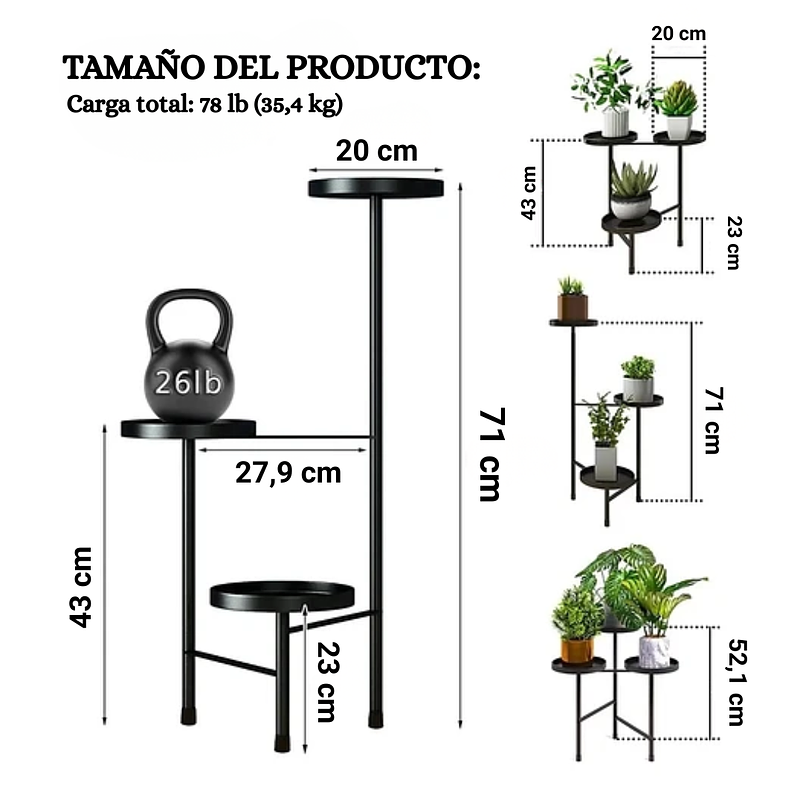 Soporte De Macetas Plantas Metálico Multiposición 3 Niveles 4