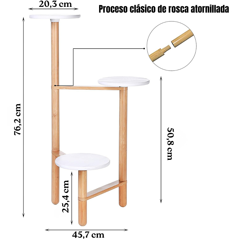 Soporte Macetas De Plantas En Bambú x3 Puestos Blanco 4