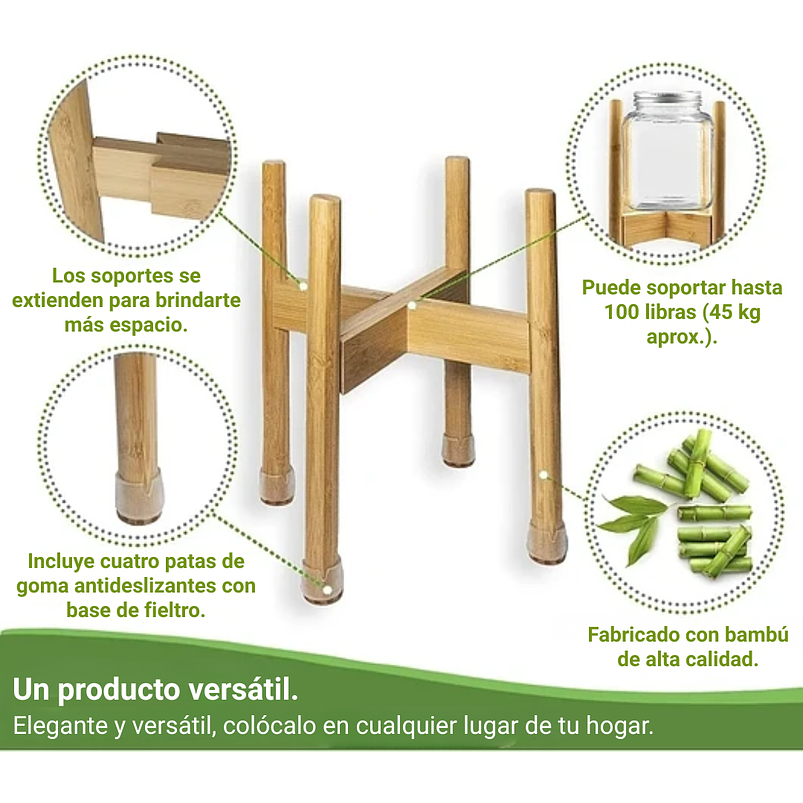 Soporte De Macetas Plantas En Bambú Ajustable 3