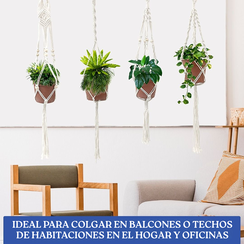 Soporte Colgante Para Plantas x4 Unidades En Macramé Más Gancho 5