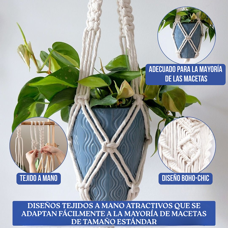 Soporte Colgante Para Plantas x4 Unidades En Macramé Más Gancho 6